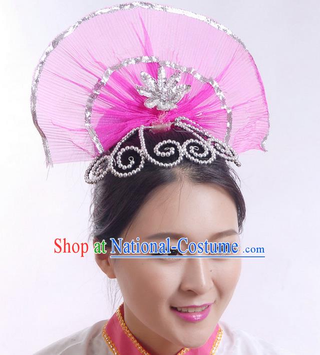 Traditional Chinese Yangge Hair Accessories, Fan Dancing Headwear, Folk Dance Yangko Peacock Dance Headdress, Stage Accessories