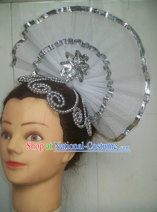 Traditional Chinese Yangge Hair Accessories, Fan Dancing Headwear, Folk Dance Yangko Peacock Dance Headdress, Stage Accessories