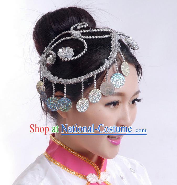 Traditional Chinese Yangge Hair Accessories, Fan Dancing Headwear, Folk Dance Yangko Peacock Dance Headdress, Stage Accessories