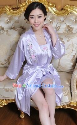 Embroidery Night Gown Women Sexy Camisole Skirt Two Pieces Night Suit Nighty Bedgown Purple