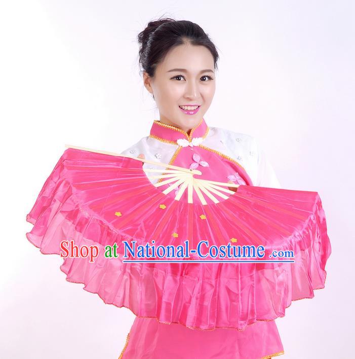 Traditional Pure Silk Color Change Gilt Edged Chinese Dance Folk Dance Hand Fans Yangge Dance Hand Fan Oriental Fan