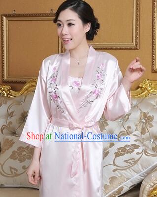 Embroidery Night Gown Women Sexy Camisole Skirt Two Pieces Night Suit Nighty Bedgown Apricot