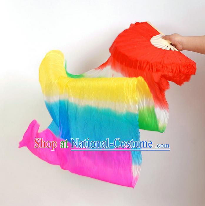 1.8 Meters Pure Silk Long Color Change Chinese Dance Folk Dance Hand Fans Yangge Dance Hand Fan Oriental Fan