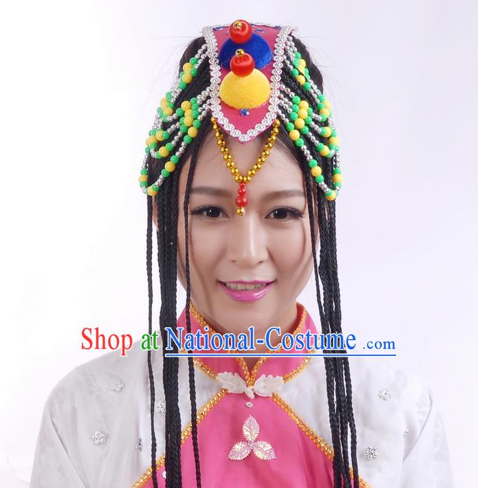 Traditional Chinese Yangge Hair Accessories, Fan Dancing Mongols Headwear, Folk Dance Yangko Peacock Dance Headdress, Stage Accessories