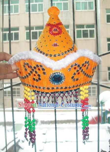 Traditional Chinese Yangge Hair Accessories, Fan Dancing Mongols Headwear, Folk Dance Yangko Peacock Dance Headdress, Stage Accessories