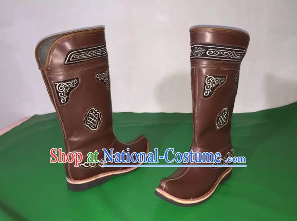 Traditional Chinese Minority Mongol Nationality Ethnic Minorities Mongolian Cowhide Boots Mongolian Knee Embroidery Boots Jockey Boots Tanks Boots for Men