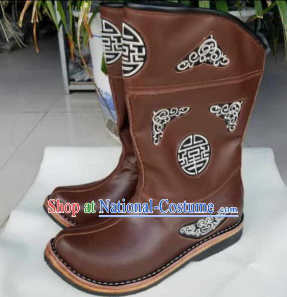 Traditional Chinese Minority Mongol Nationality Ethnic Minorities Mongolian Dance Cowhide Boots Mongolian Knee Boots Jockey Boots Tanks Boots for Men