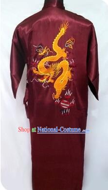 New Style Kimono Dragon Embroidered Chinese Loong Dragon Men Night Gown Leisure Clothes for Emperors Red