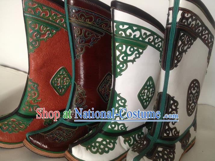 Traditional Chinese Minority Mongol Nationality Ethnic Minorities Mongolian Dance Cowhide Boots Mongolian Knee Boots Jockey Boots Tanks Boots for Men