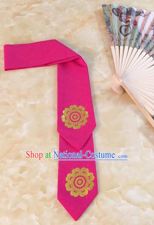 Korean Hair Band for Women Hair Strap Ties Headwrap Kerean Traditional Hot Stamping Bronzing Rose Red