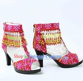 Traditional Chinese Minority Miao Nationality Ethnic Minorities Shoes, Hmong Bride Dance Shoe Wedding Shoes for Women