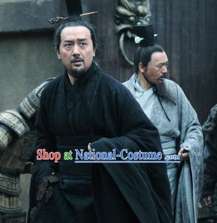 Chinese Ancient Film Costumes Prime Minister Long Robes and Coronet Complete Set for Men