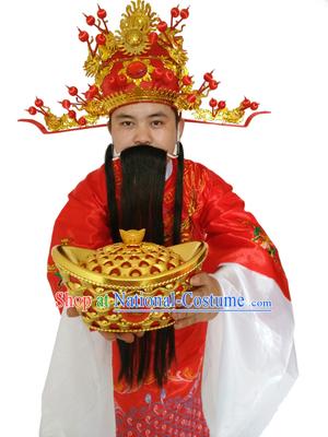 Ancient Chinese God Of Wealth Costume Accessories Set Cai Shen New Year Celebration Clothing Caishen Dress