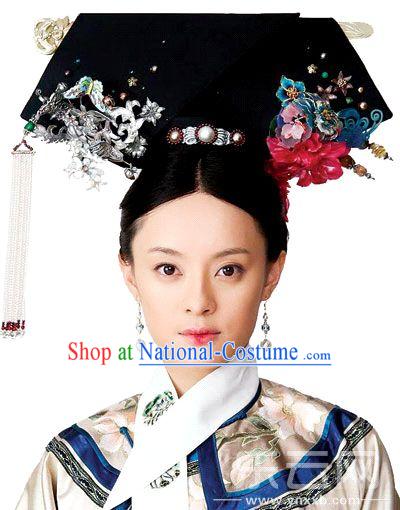 Acient Chinese Headwear, Traditional Qing Dynasty Hat, Legend Of Zhen Huan Headdress Suit, Large Heads Of La Fin Flag Plus Accessories Empress Tire Costume, Studio Props Cast Performance For Women