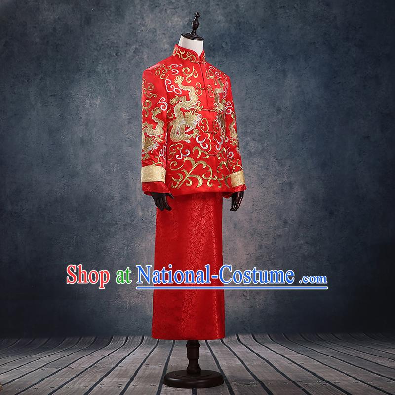 Ancient Chinese Costume Chinese Style Wedding Dress, Ancient Dragon And Phoenix Flown, Groom Toast Clothing, Mandarin Jacket For Men