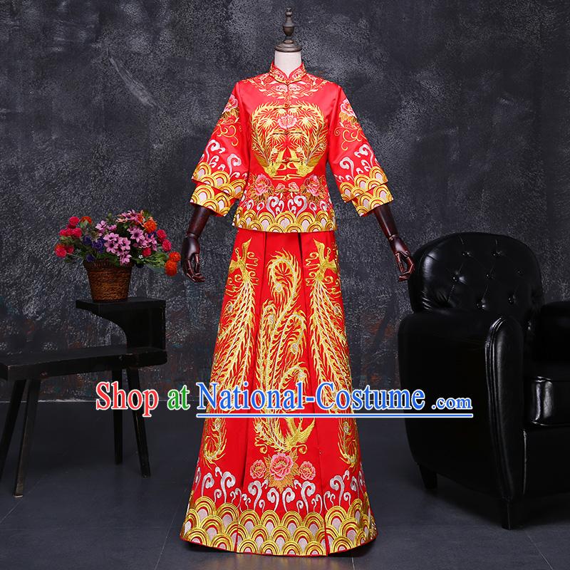 Ancient Chinese Costume Xiuhe Suits Chinese Style Wedding Dress Red Restoring Ancient Women Longfeng Dragon And Phoenix Flown Bride Toast Cheongsam