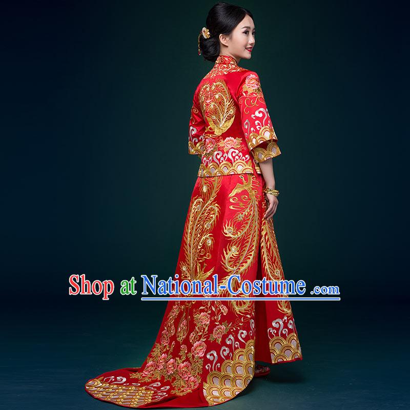 Ancient Chinese Costume Xiuhe Suits Chinese Style Wedding Dress Red Restoring Ancient Women Longfeng Dragon And Phoenix Flown Bride Toast Cheongsam