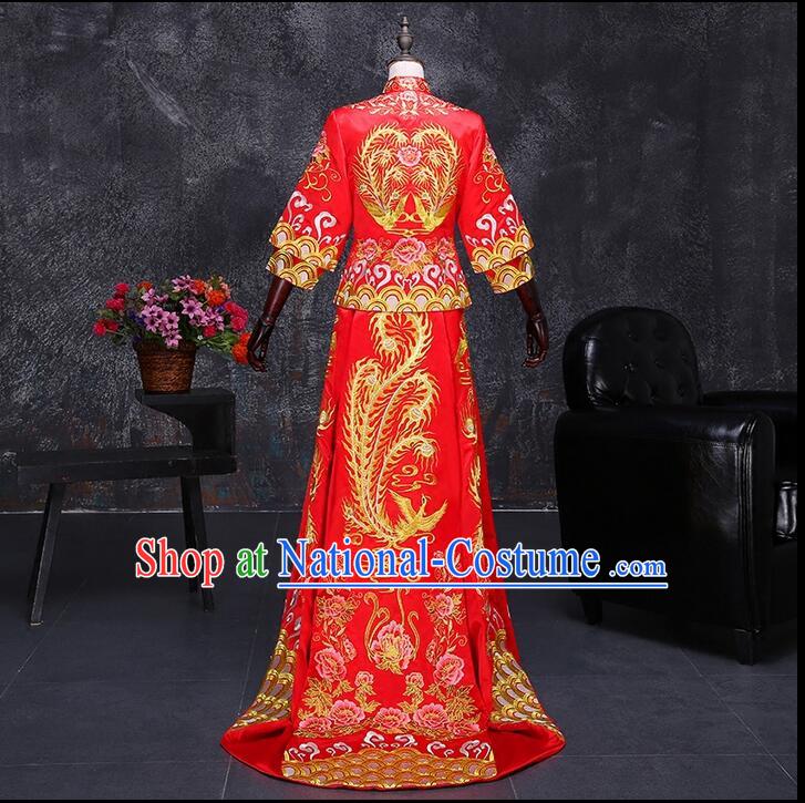 Ancient Chinese Costume Xiuhe Suits Chinese Style Wedding Dress Red Restoring Ancient Women Longfeng Dragon And Phoenix Flown Bride Toast Cheongsam