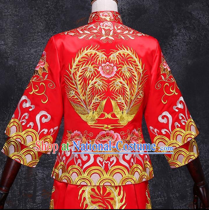 Ancient Chinese Costume Xiuhe Suits Chinese Style Wedding Dress Red Restoring Ancient Women Longfeng Dragon And Phoenix Flown Bride Toast Cheongsam