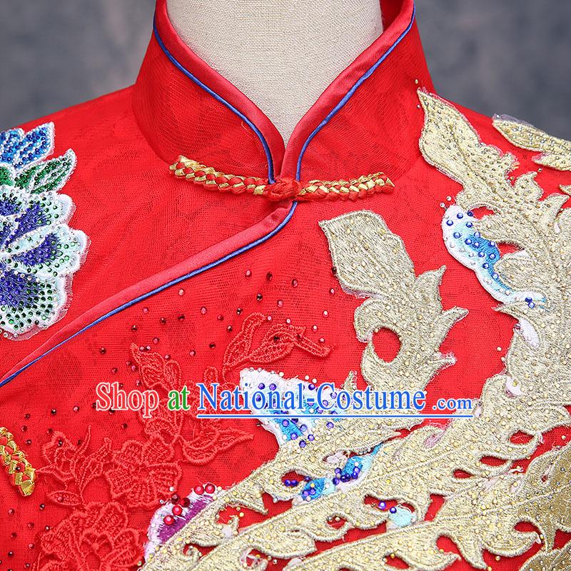 Ancient Chinese Costume Xiuhe Suits Chinese Style Wedding Dress Red Ancient Retro Embroidery Longfeng Dragon And Phoenix Flown Bride Toast Cheongsam For Women