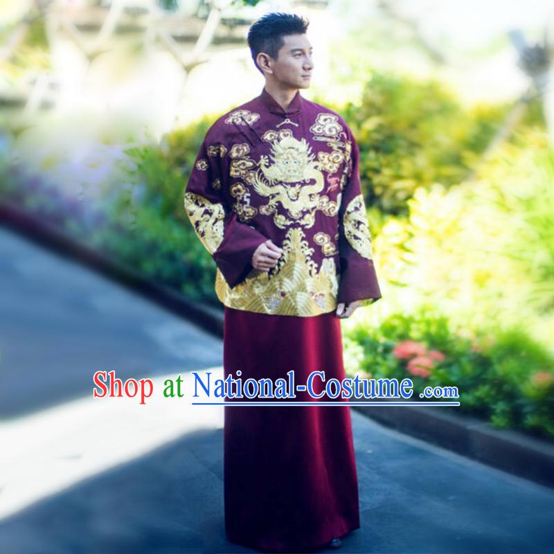 Ancient Chinese Costume Chinese Style Wedding Dress, Red Restoring Ancient Dragon And Phoenix Flown, Groom Toast Clothing, Mandarin Jacket Tangsuit For Men