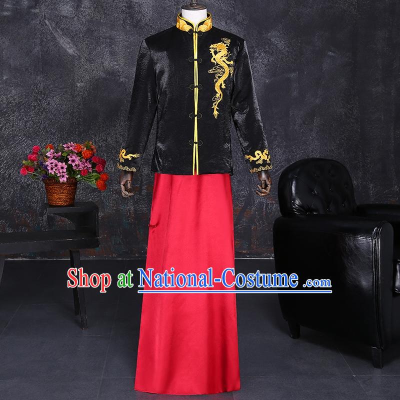 Ancient Chinese Costume, Chinese Style Wedding Dress, Ancient Long Dragon Flown, Groom Toast Clothing Mandarin Jacket For Men