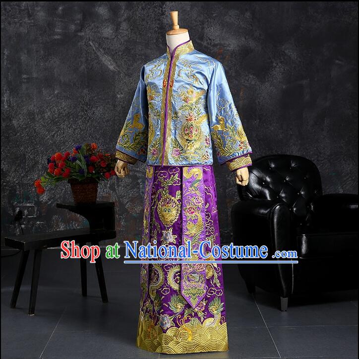 Ancient Chinese Costume Chinese Style Wedding Dress, Ancient Long Dragon And Phoenix Flown, Groom Toast Clothing For Men