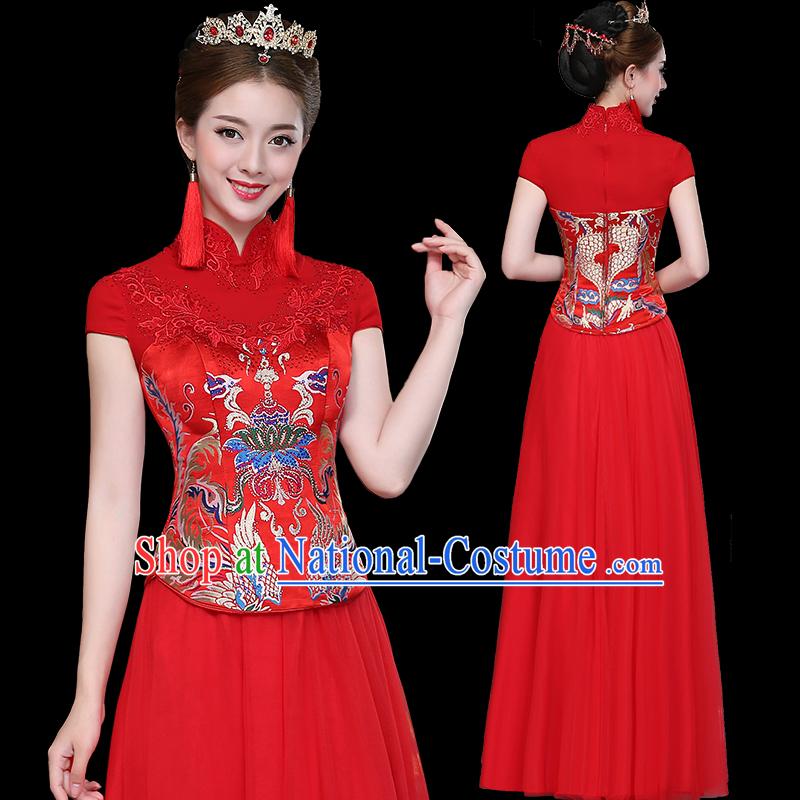 Ancient Chinese Costume, Xiuhe Suits, Chinese Style Wedding Dress Red Restoring Ancient Women Flown, Bride Toast Cheongsam