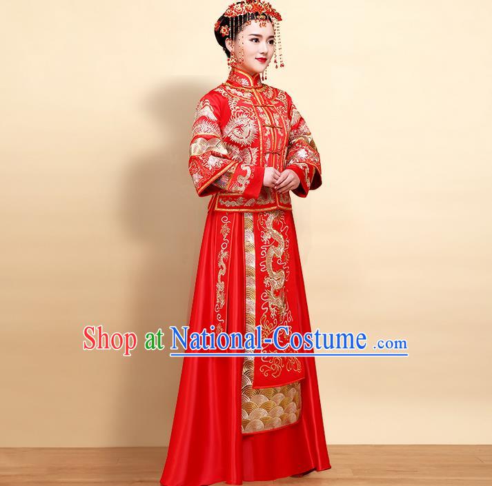 Ancient Chinese Costume Xiuhe Suits Chinese Style Wedding Dress Red Ancient Women Longfeng Dragon And Phoenix Flown Bride Toast Cheongsam