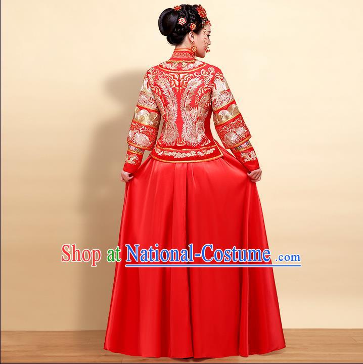 Ancient Chinese Costume Xiuhe Suits Chinese Style Wedding Dress Red Ancient Women Longfeng Dragon And Phoenix Flown Bride Toast Cheongsam