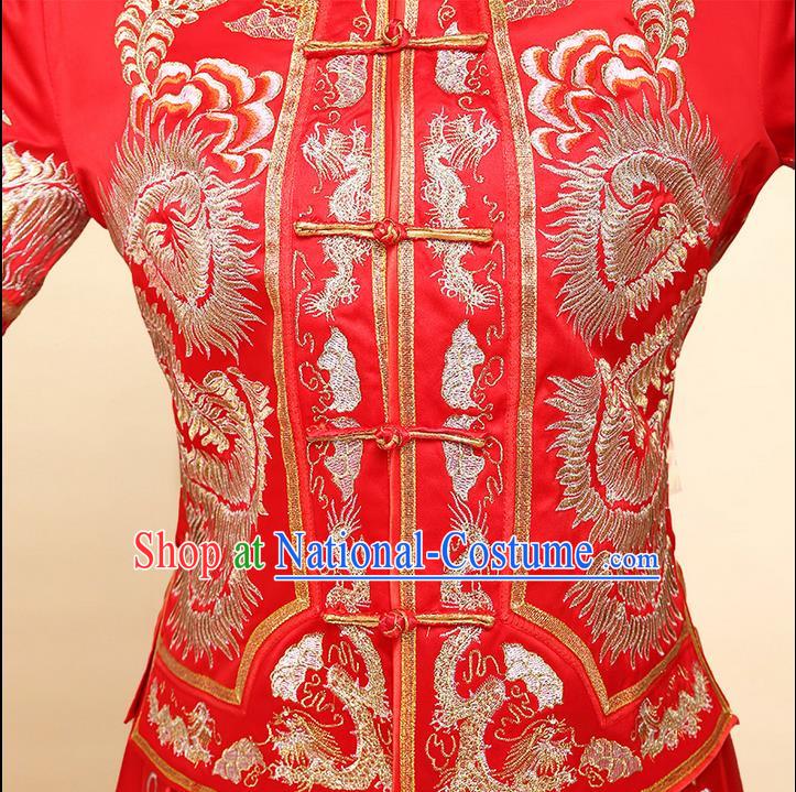 Ancient Chinese Costume Xiuhe Suits Chinese Style Wedding Dress Red Ancient Women Longfeng Dragon And Phoenix Flown Bride Toast Cheongsam