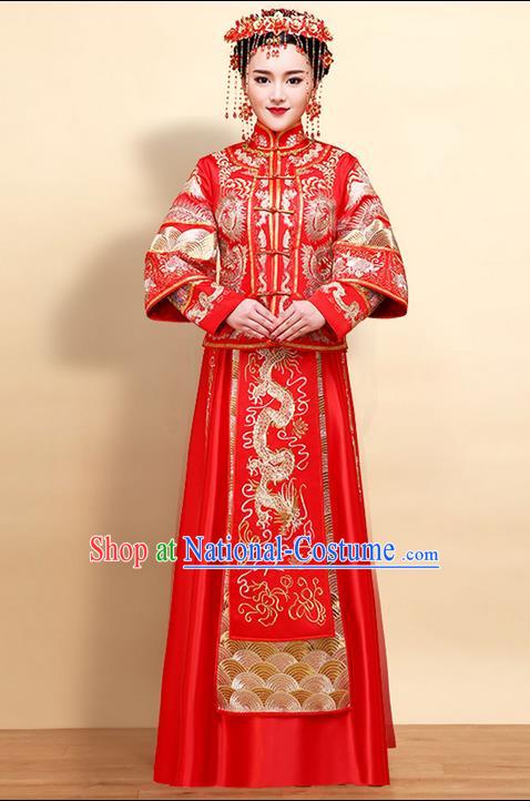 Ancient Chinese Costume Xiuhe Suits Chinese Style Wedding Dress Red Ancient Women Longfeng Dragon And Phoenix Flown Bride Toast Cheongsam