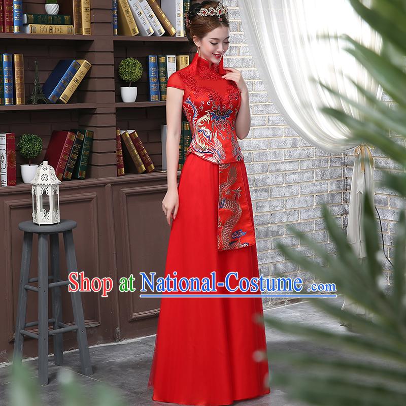 Ancient Chinese Collar Costume Dress Toast Red Cheongsam Xiuhe Suits Wedding Dress Red Ancient Women Flown Bride Cheongsam