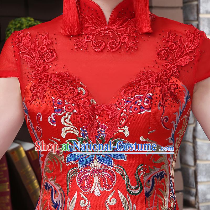 Ancient Chinese Collar Costume Dress Toast Red Cheongsam Xiuhe Suits Wedding Dress Red Ancient Women Flown Bride Cheongsam