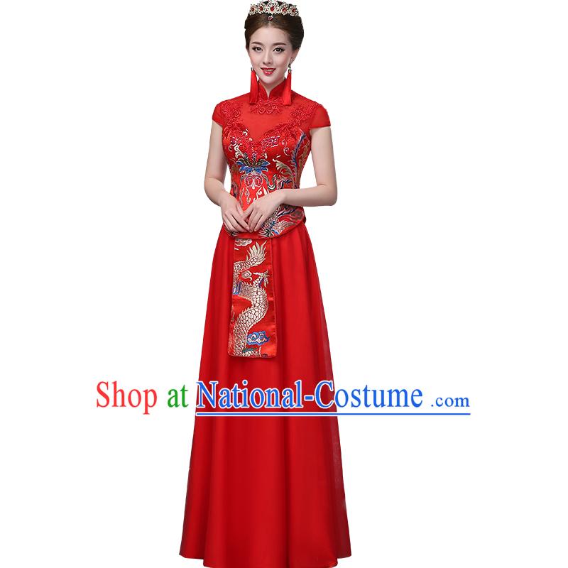 Ancient Chinese Collar Costume Dress Toast Red Cheongsam Xiuhe Suits Wedding Dress Red Ancient Women Flown Bride Cheongsam