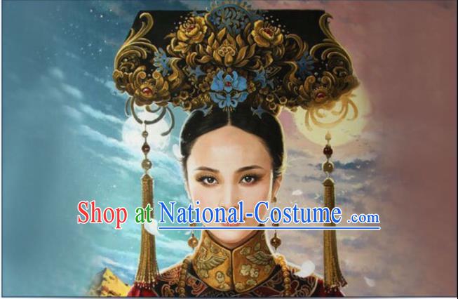 Qing Dynasty Imperial Empress Zhen Huan Handmade Phoenix Wig and Hair Accessories