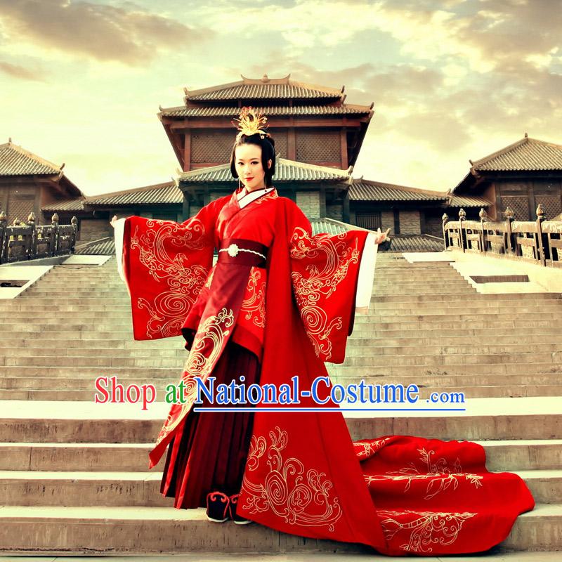 Ancient Chinese Princess, Queen Dance Costume, Hanfu, Traditional Red Bride Wedding Dress For Women