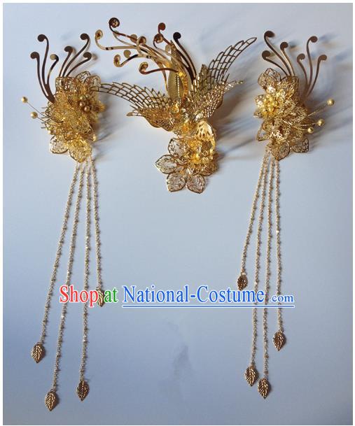 Chinese Ancient Style Hair Jewelry Accessories, Hairpins, Hanfu Xiuhe Suits Wedding Bride Headwear, Headdress, Imperial Empress Handmade Phoenix Hair Fascinators for Women