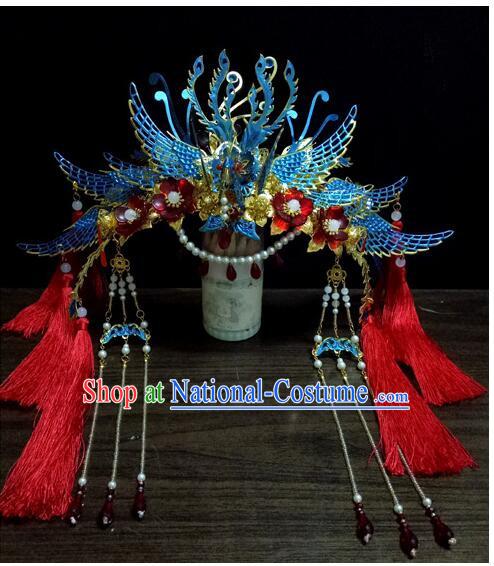 Chinese Ancient Style Hair Jewelry Accessories, Hairpins, Hanfu Xiuhe Suits Wedding Bride Headwear, Headdress, Imperial Empress Handmade Phoenix Hair Fascinators for Women