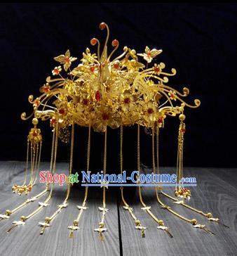 Chinese Ancient Style Hair Jewelry Accessories, Hairpins, Hanfu Xiuhe Suits Wedding Bride Headwear, Headdress, Imperial Empress Handmade Phoenix Hair Fascinators for Women