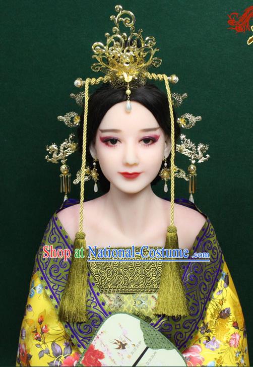 Chinese Ancient Style Hair Jewelry Accessories, Hairpins, Xiuhe Suits Wedding Bride Headwear, Headdress Set, Imperial Empress Handmade Phoenix Hair Fascinators for Women