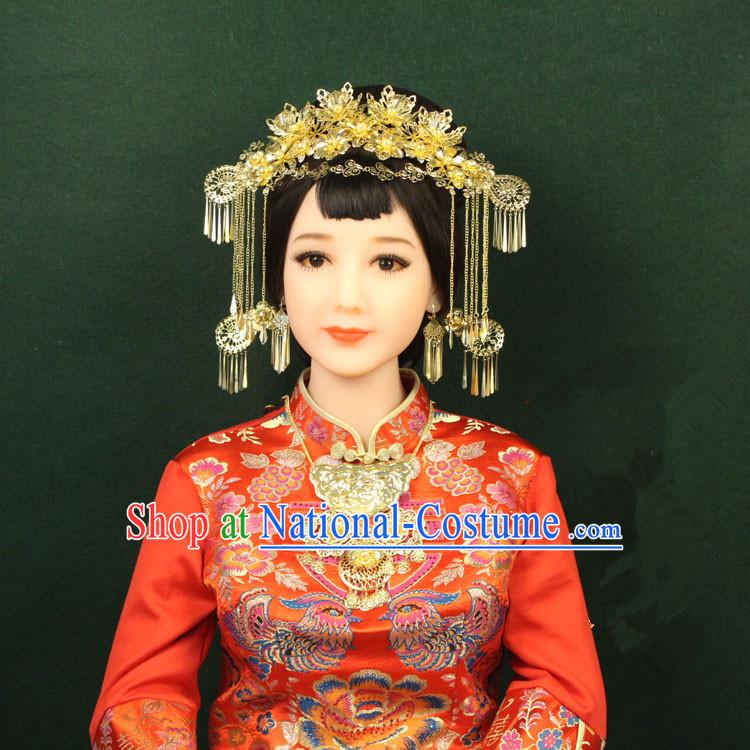 Chinese Ancient Style Hair Jewelry Accessories, Hairpins, Tang Dynasty Xiuhe Suits Wedding Bride Headwear, Headdress, Imperial Empress Handmade Phoenix Hair Fascinators for Women