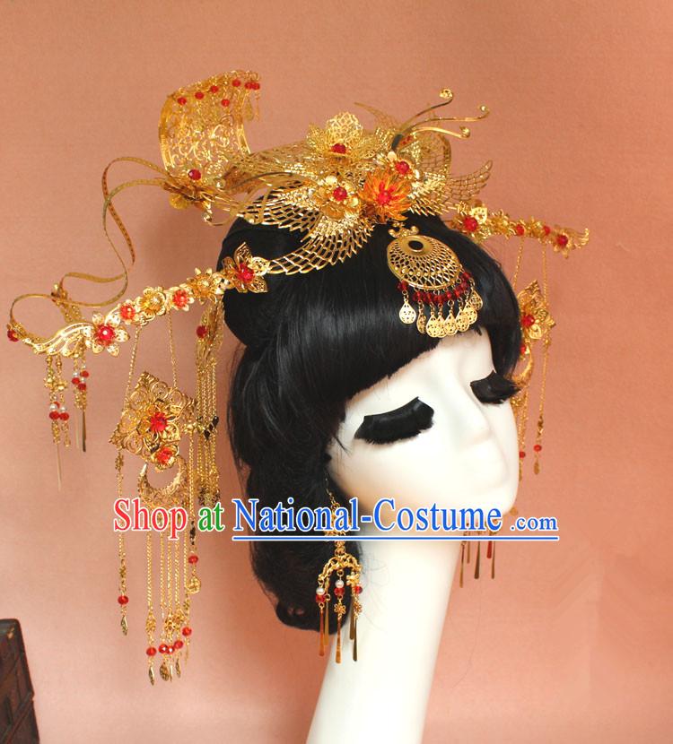 Chinese Ancient Style Hair Jewelry Accessories, Hairpins, Xiuhe Suits Wedding Bride Headwear, Headdress Set, Imperial Empress Handmade Phoenix Hair Fascinators for Women