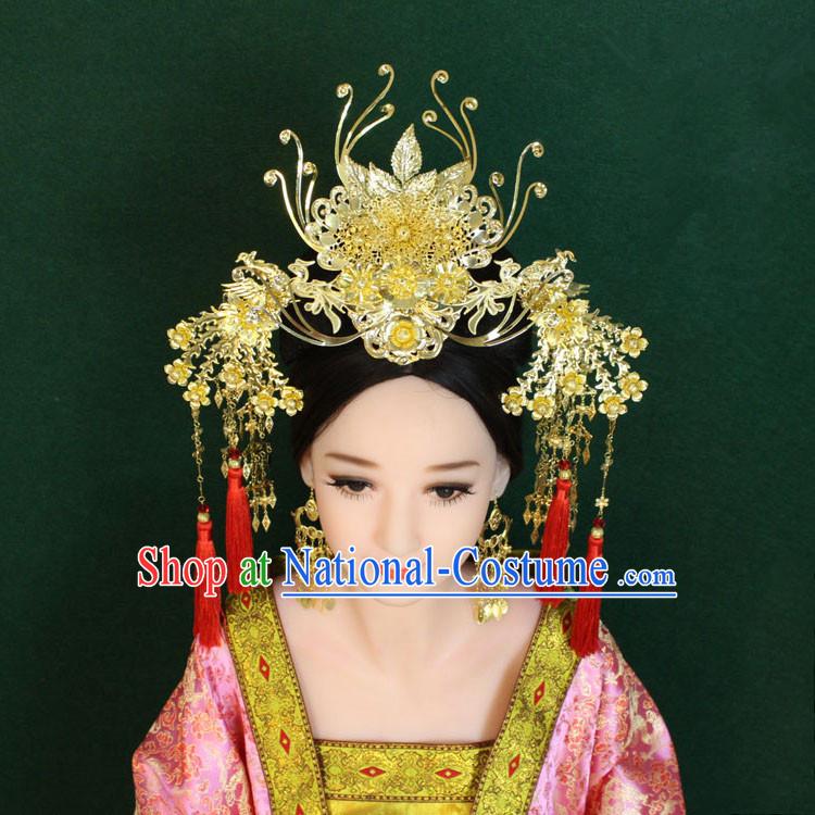 Chinese Ancient Style Hair Jewelry Accessories, Hairpins, Xiuhe Suits Wedding Bride Headwear, Headdress Set, Imperial Empress Handmade Phoenix Hair Fascinators for Women