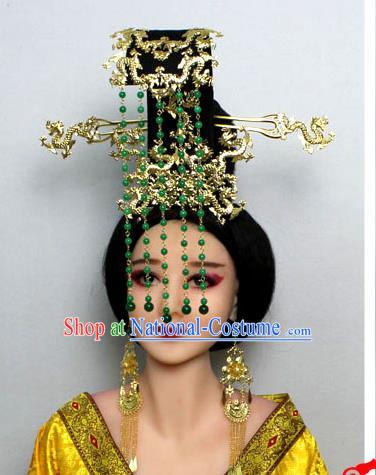 Chinese Ancient Style Hair Jewelry Accessories, Hairpins, Tang Dynasty Xiuhe Suits Wedding Bride Headwear, Headdress, Imperial Empress Princess Handmade Phoenix Hair Fascinators for Women