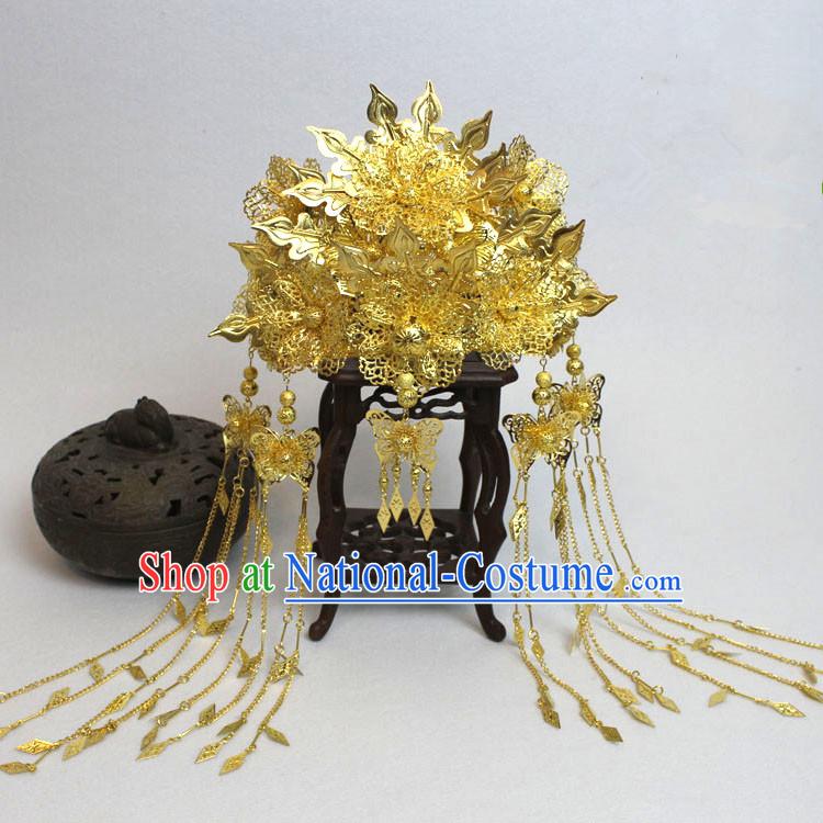 Chinese Ancient Style Hair Jewelry Accessories, Hairpins, Tang Dynasty Xiuhe Suits Wedding Bride Headwear, Headdress, Imperial Empress Princess Handmade Phoenix Hair Fascinators for Women