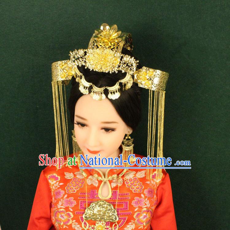 Chinese Ancient Style Hair Jewelry Accessories, Hairpins, Tang Dynasty Xiuhe Suits Wedding Bride Headwear, Headdress, Imperial Empress Princess Handmade Phoenix Hair Fascinators for Women