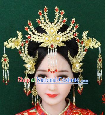 Chinese Ancient Style Hair Jewelry Accessories, Hairpins, Tang Dynasty Xiuhe Suits Wedding Bride Headwear, Headdress, Imperial Empress Queen Handmade Hair Fascinators for Women