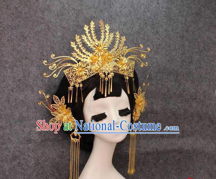 Chinese Ancient Style Hair Jewelry Accessories, Hairpins, Tang Dynasty Xiuhe Suits Wedding Bride Headwear, Headdress, Imperial Empress Handmade Phoenix Hair Fascinators for Women