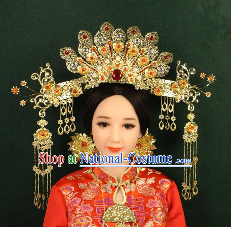 Chinese Ancient Style Hair Jewelry Accessories, Hairpins, Tang Dynasty Xiuhe Suits Wedding Bride Imperial Empress, Cosplay Queen Handmade Phoenix for Women